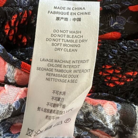 IRO River Smocked Fil Coupe Mini Dress Women's Size 2 Red Blue Silk Blend Print - Picture 14 of 16